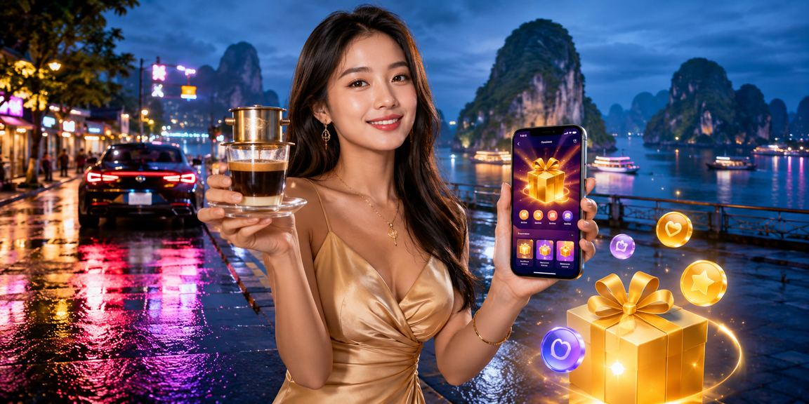 Người dùng ngồi tại quán cà phê nhìn ra vịnh, xác minh tài khoản xsqnam trên điện thoại