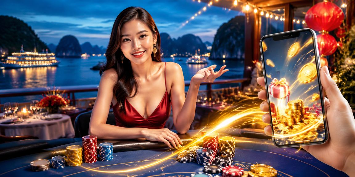 Vịnh Hạ Long nhìn từ xa, người dùng xsqnam kiểm tra giao dịch trên điện thoại trong chuyến du lịch