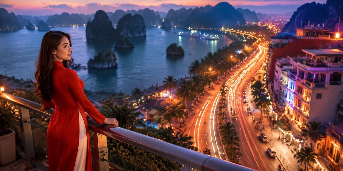 Người chơi slot game tại Hạ Long Bay mặc áo dài truyền thống Việt Nam