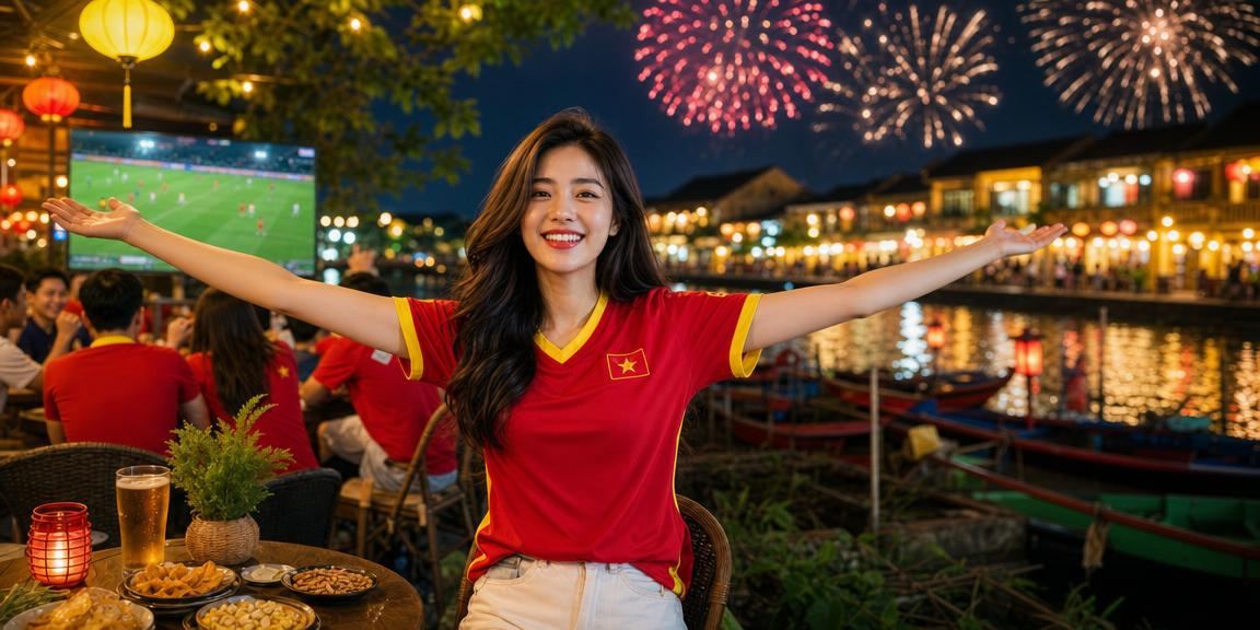 Khung cảnh Hội An buổi tối, người dùng xsqnam thực hiện giao dịch tài chính trên điện thoại